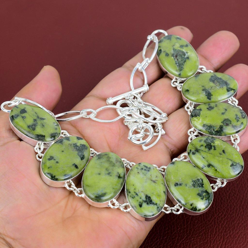 Serpentine necklace natural gemstone necklace 925 sterling silver adjustable chain necklace handmade jewelry gifts for mom amazing necklace