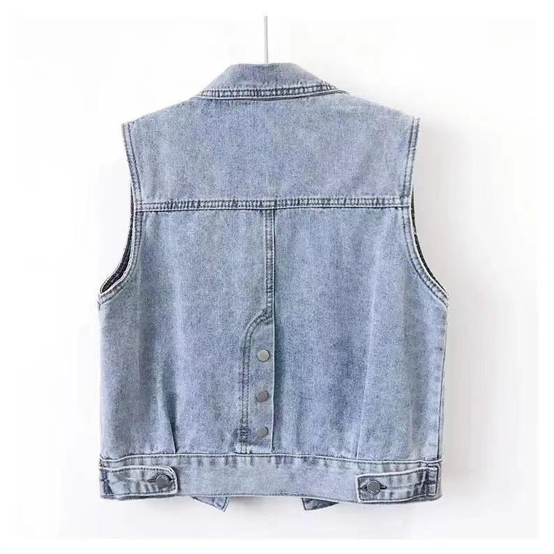 Fashion Design Sequins Summer Autumn Women's Waistcoat Korean Leeveless Denim Jeans Jacket Vest
