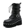 Fashion Sexy Buckle Women's winter high boots Leather Block Heel Gothic Black Punk Style Platform Shoes Female Footwear Women's shoes
