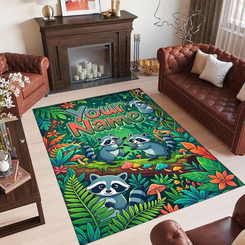 Forest Nature Theme Crystal Velvet Rug Personalized Custom Name Text Soft Floor Mat Home Decor