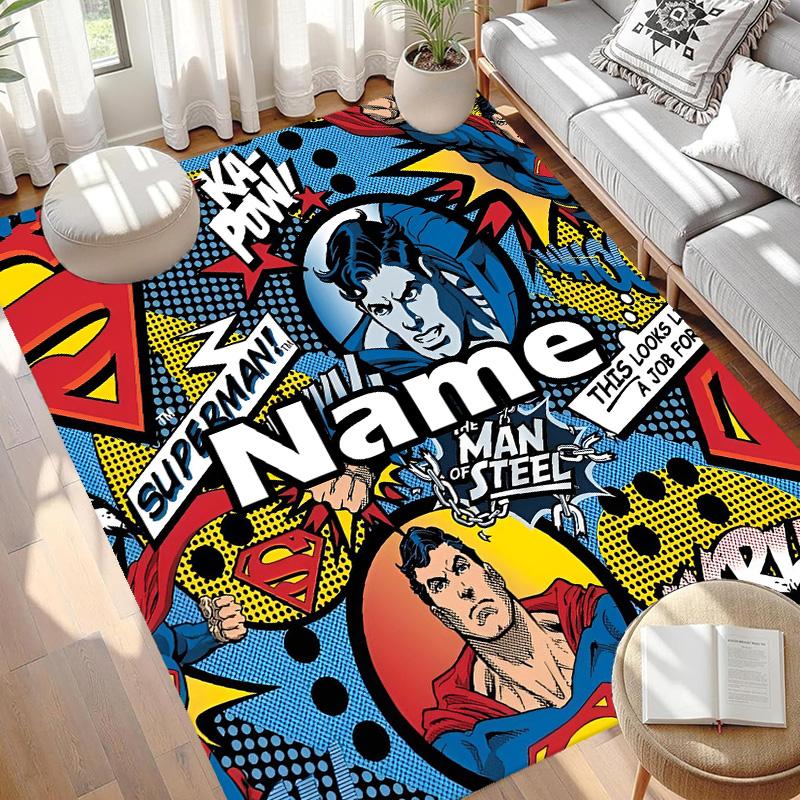 Custom Name Personalized Superman Print Carpet, Versatile Home Decor Rug, for Playroom, Apartment, Balcony, Entryway, Hallway Gift