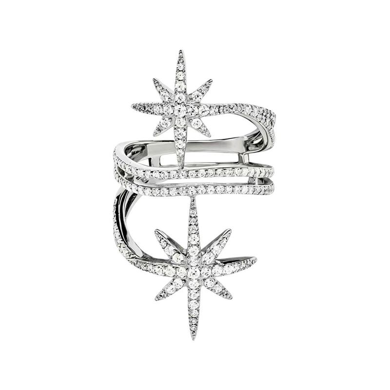 APM Monaco Surrounding Double Meteors Classic Hexagram Design Alloy Ring Women s Silver W17080OX серебряный