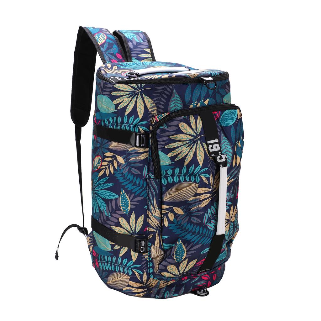 Printed Backpack Polyester Large Capacity Multifunctional Outdoor Leisure Travel BagBlue Maple Leaf