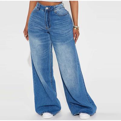 Middle Waist Wide Leg Loose Fit Straight Cut Floor Length Denim Pants Women's 2025 Spring Casual Slacks Trousers Comfortable Jeans