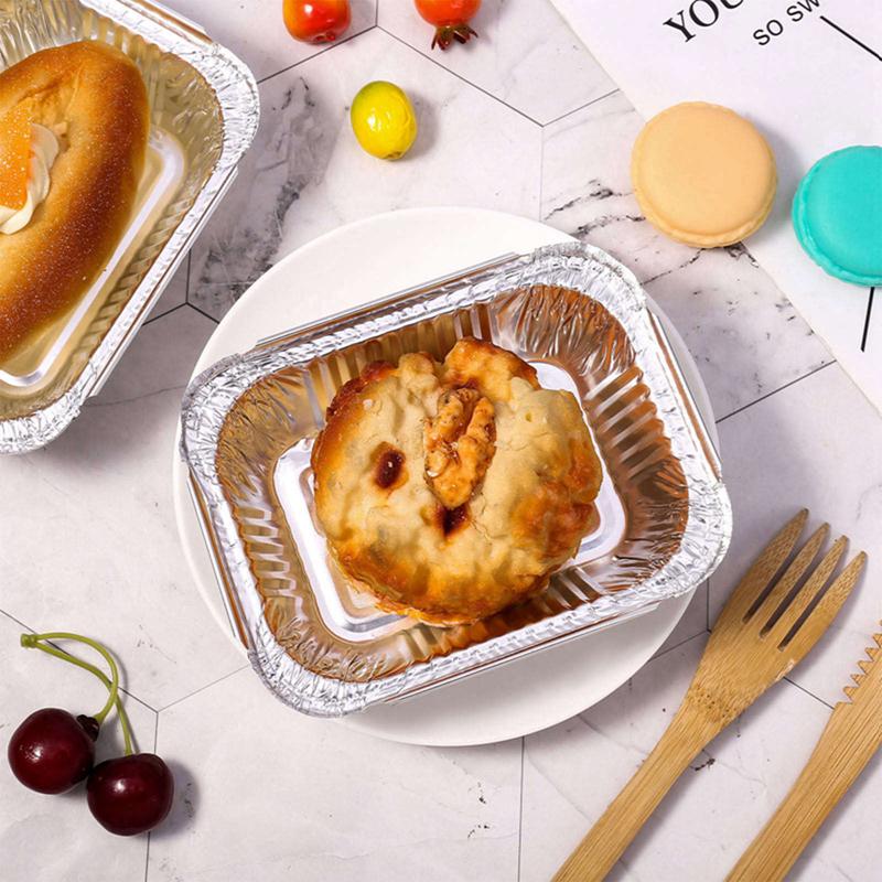 25pcs Rectangular Tinfoil Tray With Lid BBQ Special Bowl Takeaway Baking Disposable Aluminum Foil Packaging Box Kitchen Tools