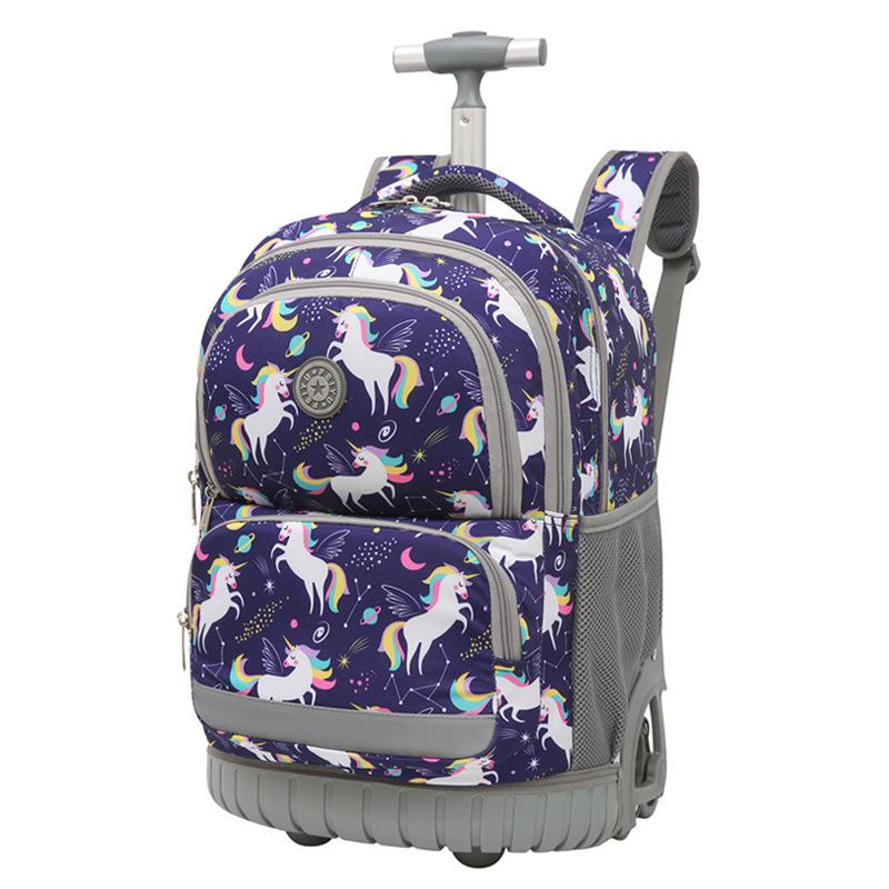 Schüler tragen und ziehen Mehrzweck-Trolley-Schultaschen mit Rädern, mit denen sie Treppen steigen können