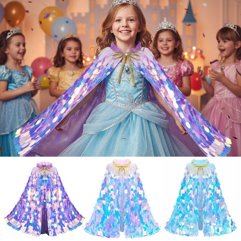 Vestito da Festa di Compleanno Travestimento Sirena Paillettes Mantello Vestito Accessorio Vestiti con Paillettes Bambini