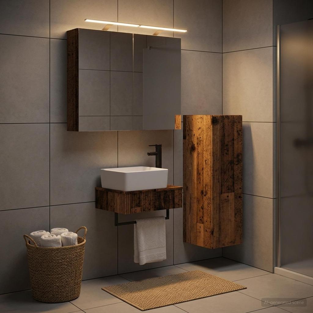Bathroom Cabinet Set 4 Pcs Reclaimed Wood Look 50 X 14.5 X 70 Cm