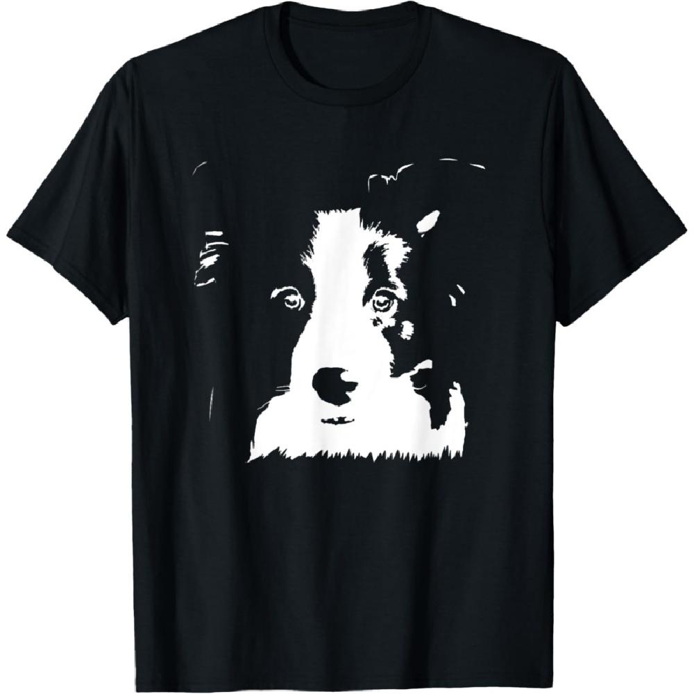 Border Collie Portrait - White Minimalistic Print T-Shirt