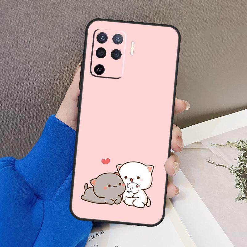 Peach Cat For OPPO Find X3 X5 Pro A9 A5 A31 2020 A15 A16 A52 A72 A1K A83 A91 A54 A74 A94 A53S Case