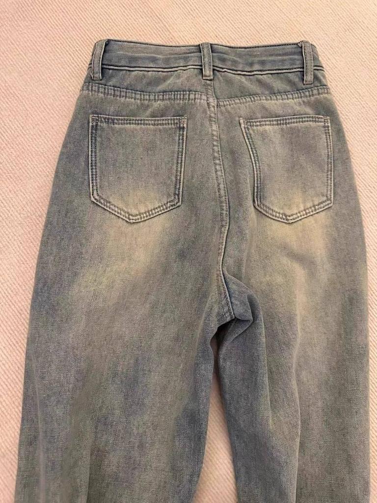 Fleece-Lined Thickened Wash Slim-Fit Wide-Leg Floor-Length Straight Jeans for Autumn/Winter
