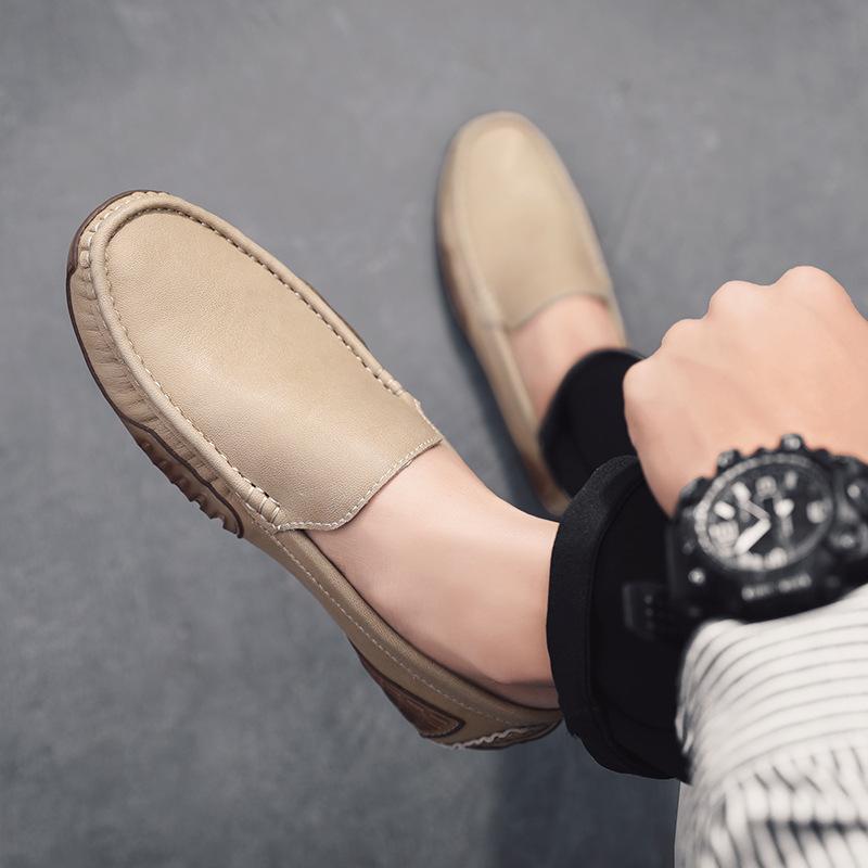 Large size men's shoes genuine leather Doudou shoes summer breathable casual leather shoes one pedal driving tide shoes comfortable