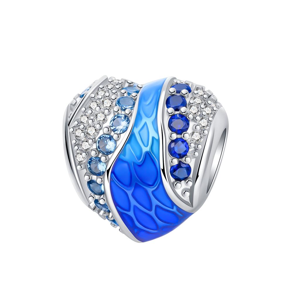 Colorful Full Diamond Charms Copper Heart Blooming Rose Round Beads Pendant Fit Original Bracelets Necklace Jewelry