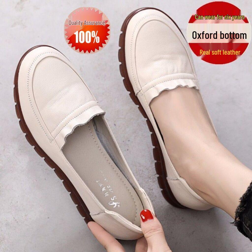 Women s Genuine Leather Casual Shoes - Non-slip Soft Sole SpringAutumn 2025 Style грязно-белый 2626₽