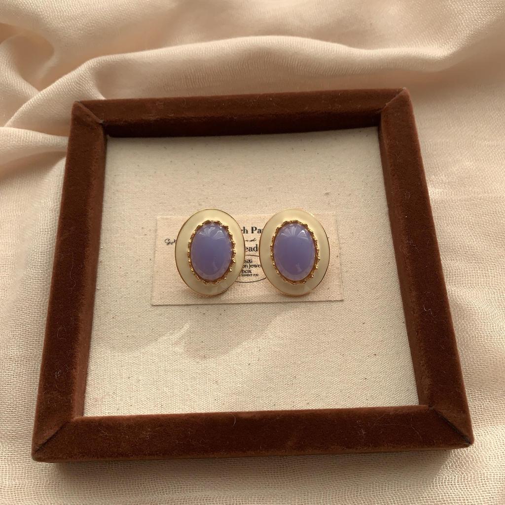Soft Oval Enamel Lavender Gemstone Stud Earrings Gentle Lazy Atmosphere Exquisite Small Fresh Earrings