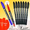 Oil-Based Double-Ended Marker Pen Set: Black, Blue, Red - Quick-Drying, Fade-Resistant, Fine Liner for Art.