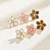 Bright Pink Lacquered Flower Texture Earrings,Stainless Steel Vintage Romantic Earrings,Daily Life Trendy Women Jewelry Gift