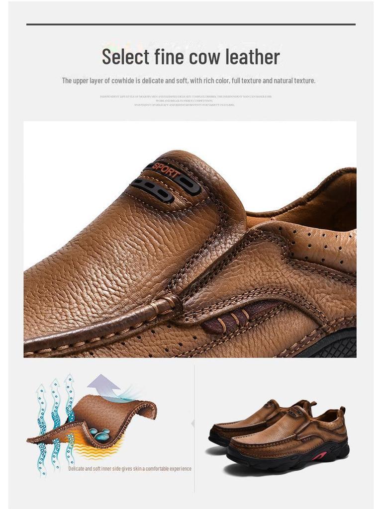 Scarpe Casual da Uomo in Vera Pelle - Suola Morbida, Business Casual, Stile Papà di Mezza Età, Design Slip-On