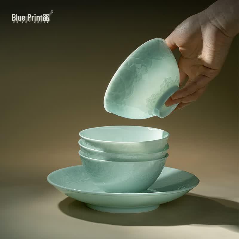 Jingdezhen Shadow Blue Carved Dinnerware Set