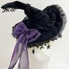 Witch Hat for Halloween Gothic Women, Dark Lolita Style Costume Accessory, Lightweight Fashionable Daily Wear with Lace & Bow, Adjustable Headwear