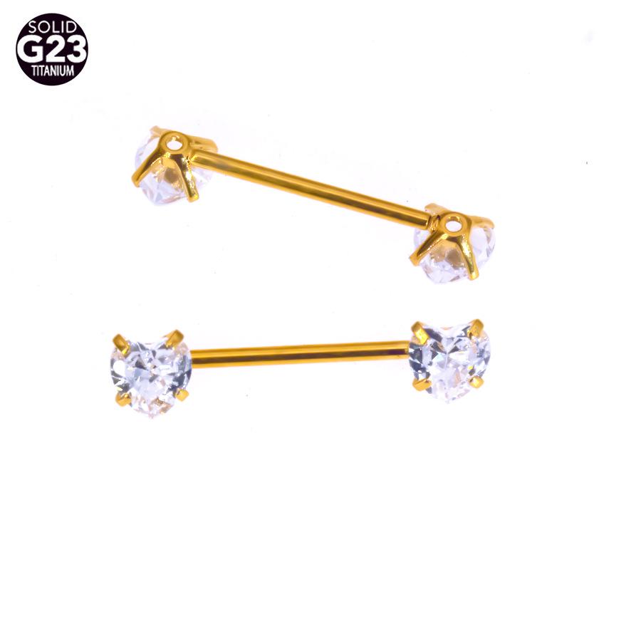 F136 Titanium Alloy 4-Prong Peach Heart Nipple Ring with Internal Thread Piercing Jewelry