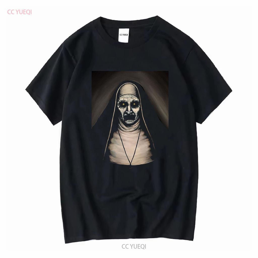 Maglietta Horror Spaventosa The Nun Valak Conjuring Fan Film Insidious Maniche Lunghe o Corte Vintage Lavata Unisex Morbida Moda