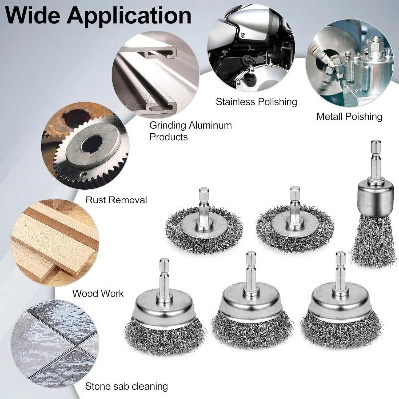 3/1PCS Drill Wire Brush Wheel Set Rotary Tool Brass Coated Polishing Abrasive Cup Metal Cleaning Rust Removal Cleaning Accessory