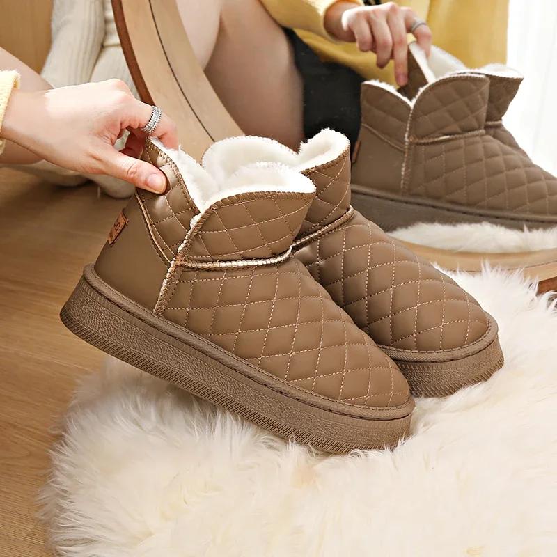Neue Winter Dick Plüsch Warme Schneestiefel Damen Slipper Flache Absätze Baumwollschuhe Frau Rutschfest Wasserdicht Stiefeletten Weiblich