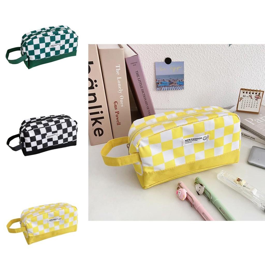 Trendy Ins Style Student Pencil Case High-value Colorful Checkerboard Design
