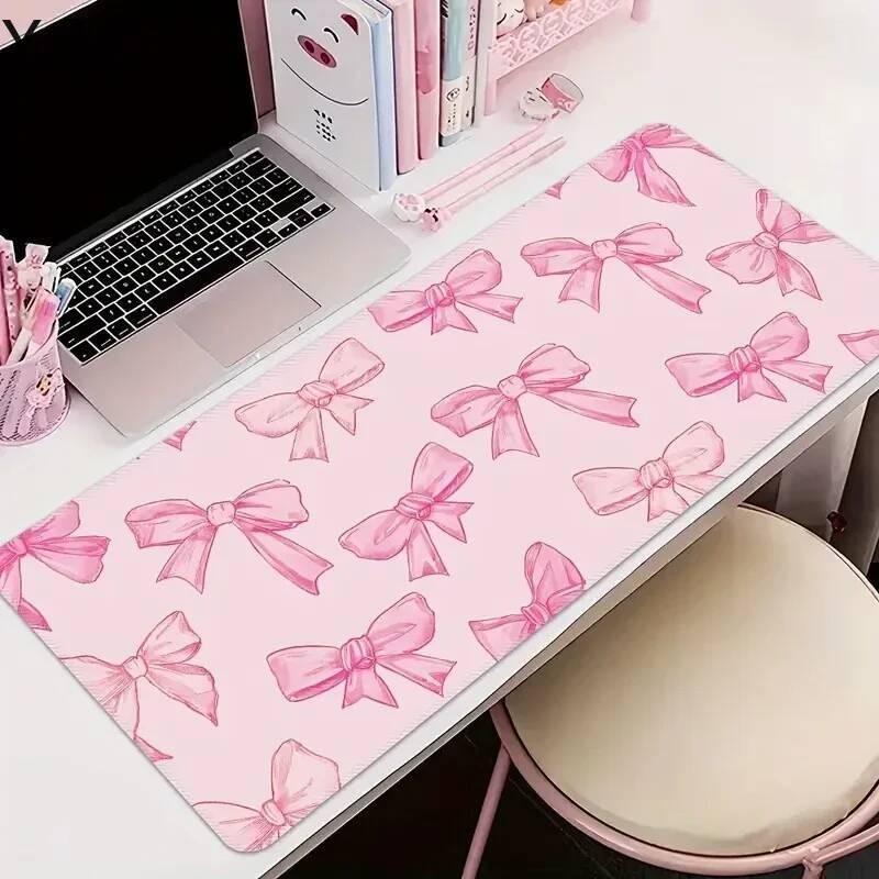 New Cute Pink Bow Mouse Pad Large Keyboard Desk Pads 900x400mm Playmat Non-slip Rubber Base Washable Rug for Office and Home Use