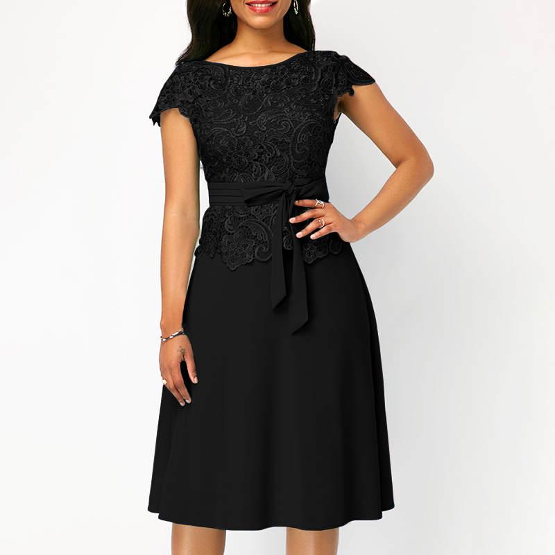 Vestido Moda Mujer Encaje Pacthword Casual Sólido Con Cuello Vestido Moda Mujer Encaje Pacthword Casual Sólido Con Cuello