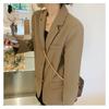 2025 Spring Autumn Women's Brown Blazer, Korean Style Loose Fit Casual Jacket with Notched Lapel, Internet Famous Office Wear for Daily Outfits