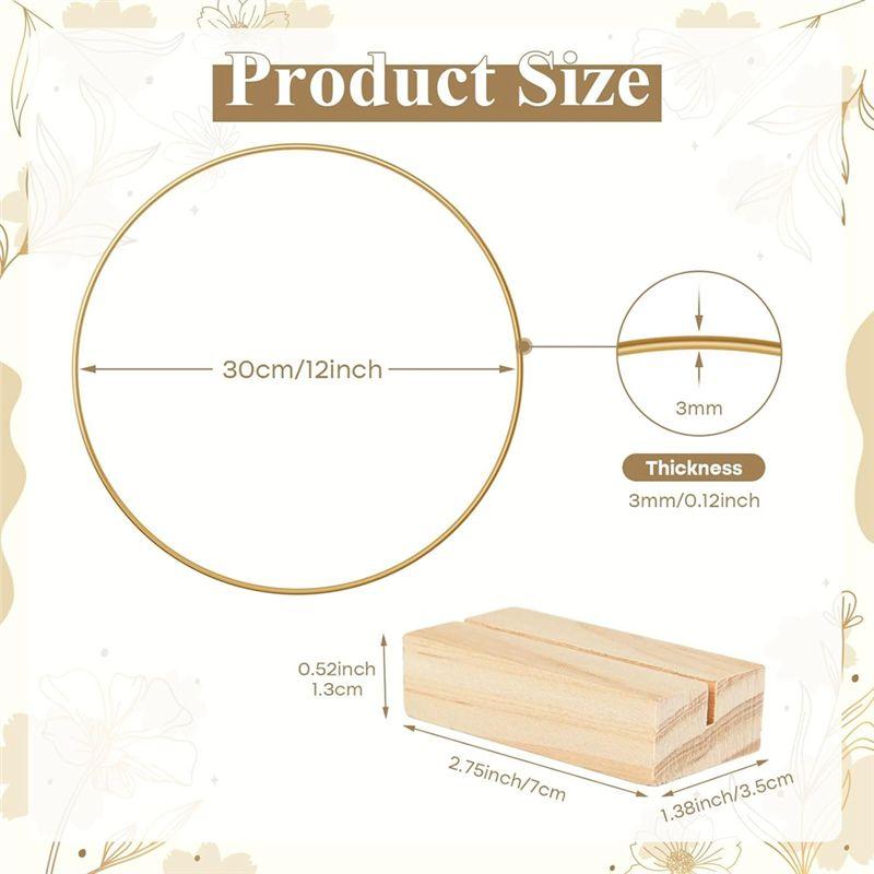 Fresh 12In Metal Floral Hoop Centerpiece Ribbon Wood Stands Fit For Table Decoration Metal+Wood Wall Hanging 5PCS