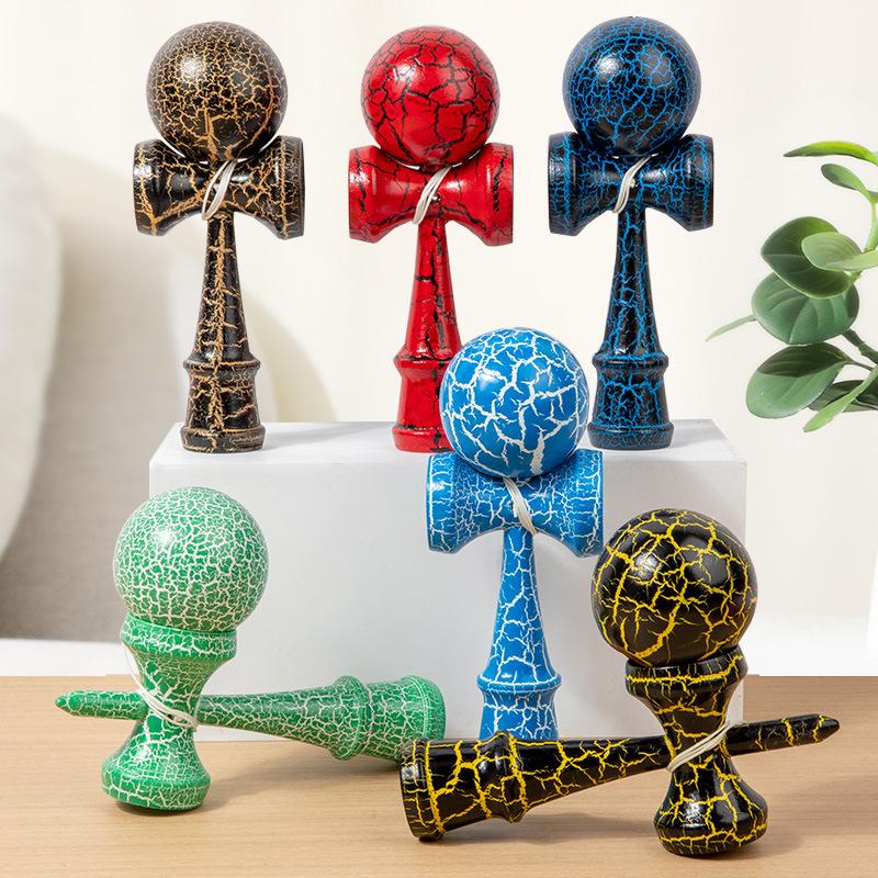 Crack Painted Kendama Toy Outdoor Fitness Balls Train Eye-hand Coordination for Children Adults Outdoor Fun Juggling Sports Ball