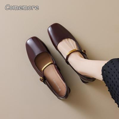 Women's Patent Leather Mary Jane Shoes Low Heel Square Toe Black Pumps Retro Female Ballerinas Soft Comfortable Shoes for Woman