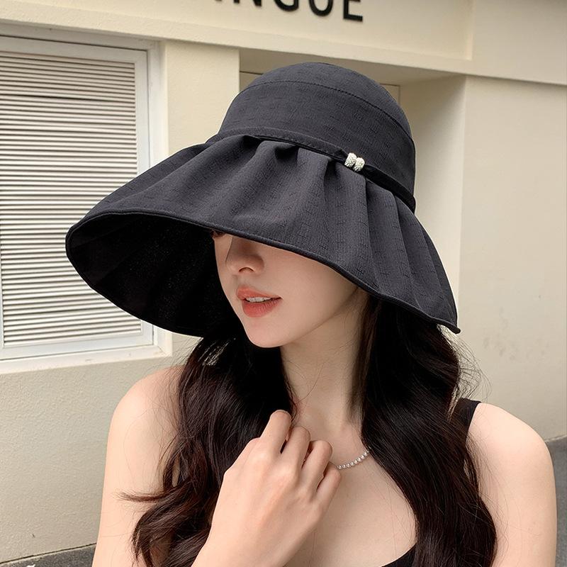 Summer Fashion Bow Sun Hat Children Show Small Face Big Brim Sun Protection Hat Outdoor Travel Versatile Bucket Hat