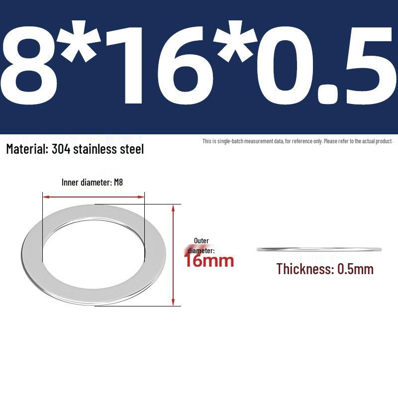 304 Stainless Steel Ultra-Thin Flat Washers - Available in Thickness: 0.1mm, 0.2mm, 0.3mm, 0.5mm