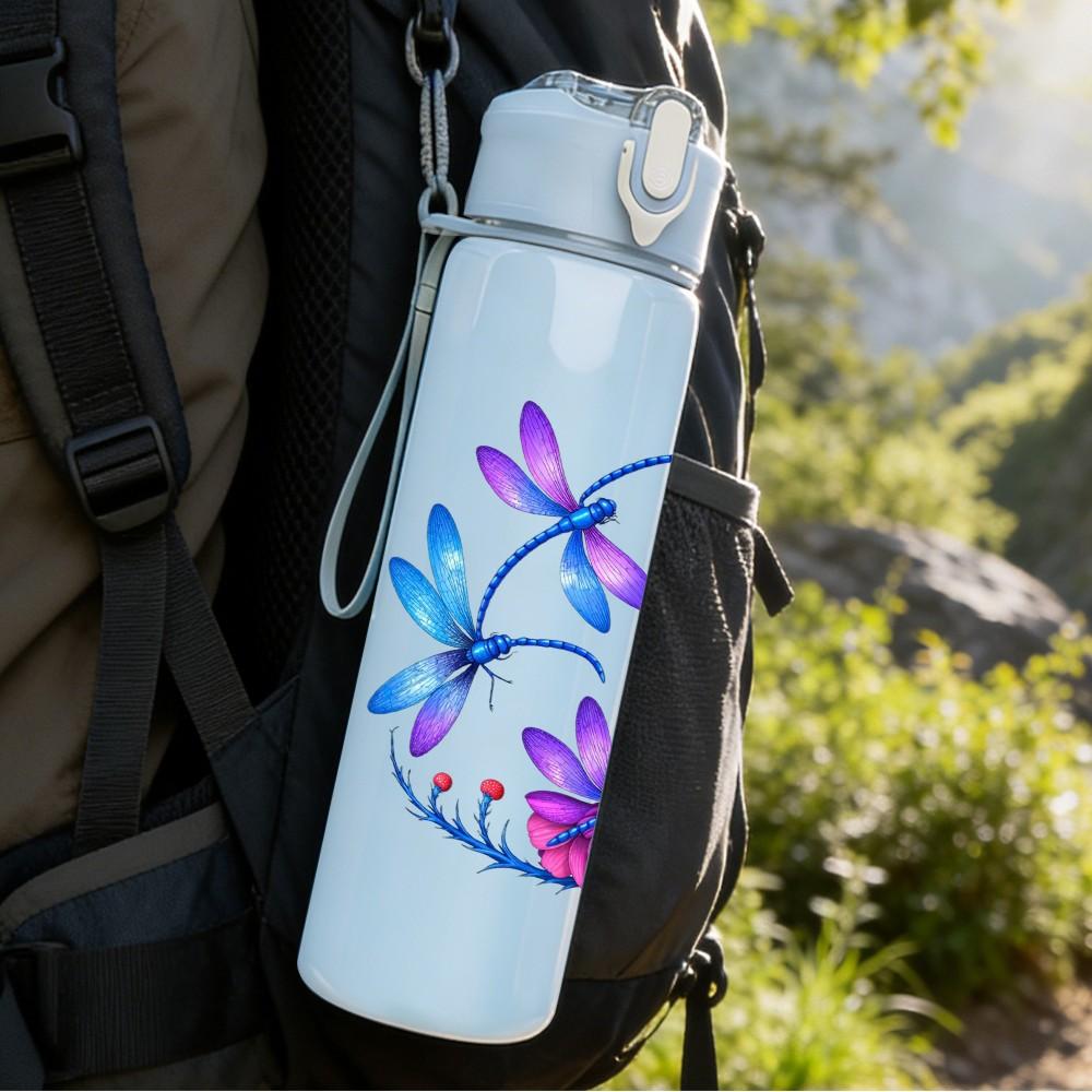 1PC Bright Wildflower Bouquet Print 750ml Color Plastic Sports Water Bottle Leakproof Flip Straw Lid Suitable for Sports Office Home Use