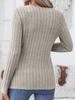 European & American Ribbed V-Neck Long Sleeve Top with Cut-Out Detail & Irregular Hem