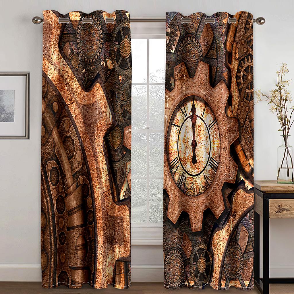 Clock Watch Gear Machine Gold Luxury Window Curtains In Kids Bedroom Living Room Hall Treatments Kitchen Decor Drapes Blinds