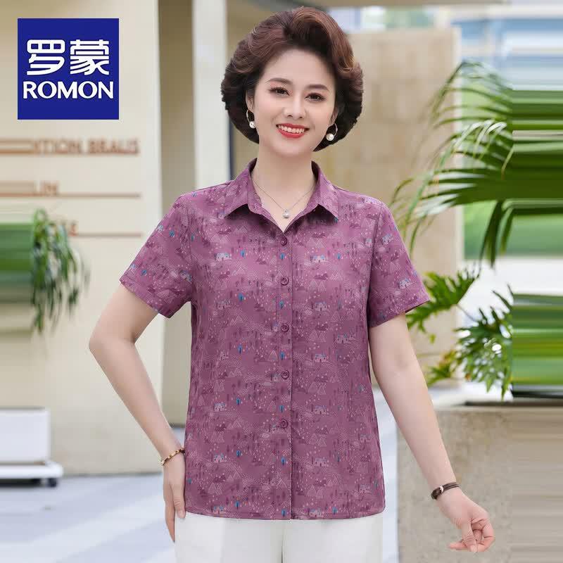 ROMON Women s Short Sleeve Lapel Shirt 3XL