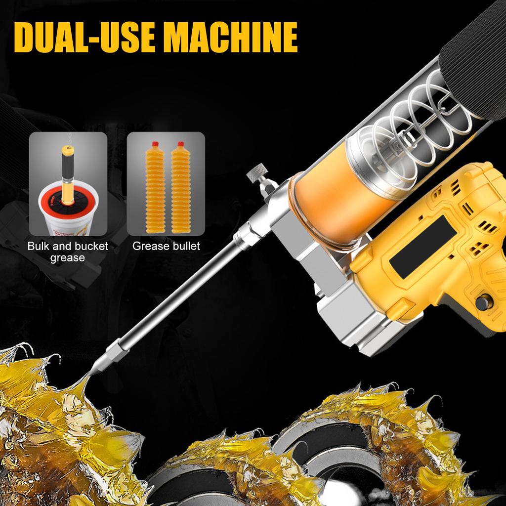 24V Grease Gun Kit, 12000PSI Cordless Battery Powered Grease Machine with Spring Hose, Tension Pipe, Nozzles, Carrying