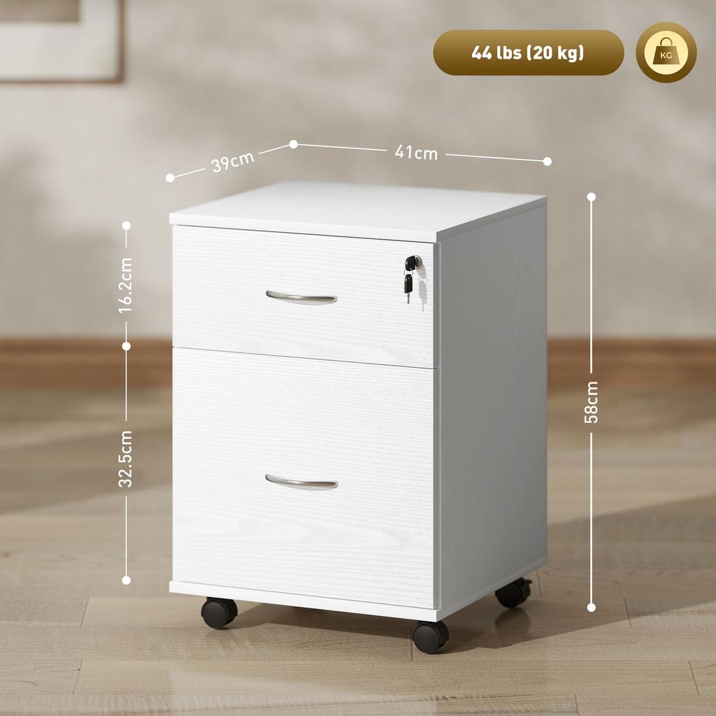 Two Drawer Lockable Filing Cabinet - White Wood Grain