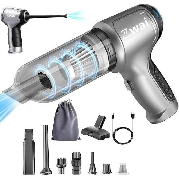 ZWai Portable Cordless Car Vacuum Cleaner Rechargeable, 3-in-1 Mini Wireless Handheld Vacuum,12000PA High Suction with Brushless Motor,Hand Vacuums