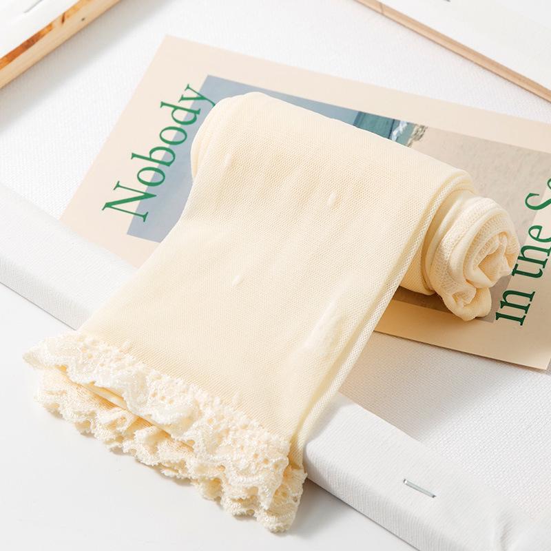 Children's Summer Lace Anti-Mosquito Pantyhose - White Thin Nine-Point Dance Socks