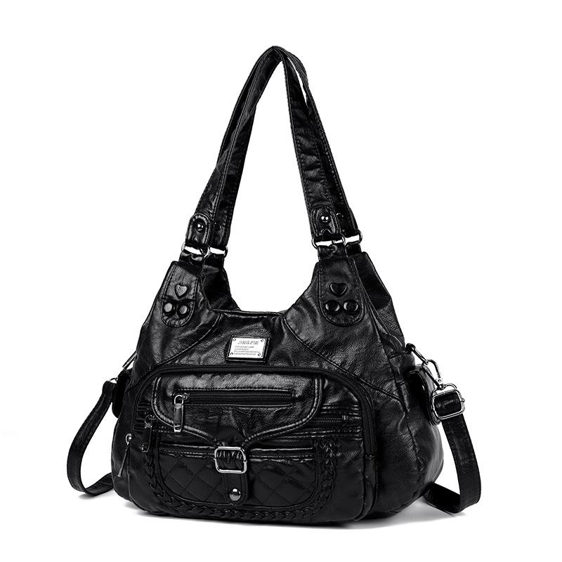 

Мягкая кожаная сумка-тоут женская сумка через плечо большая вместительная сумка для мамы 32*11*26cm чёрный