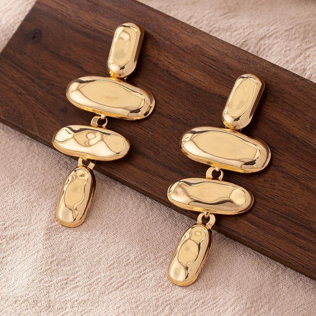 Unique Geometric Oval Long Earrings: Elegant, Fashionable Studs for Women