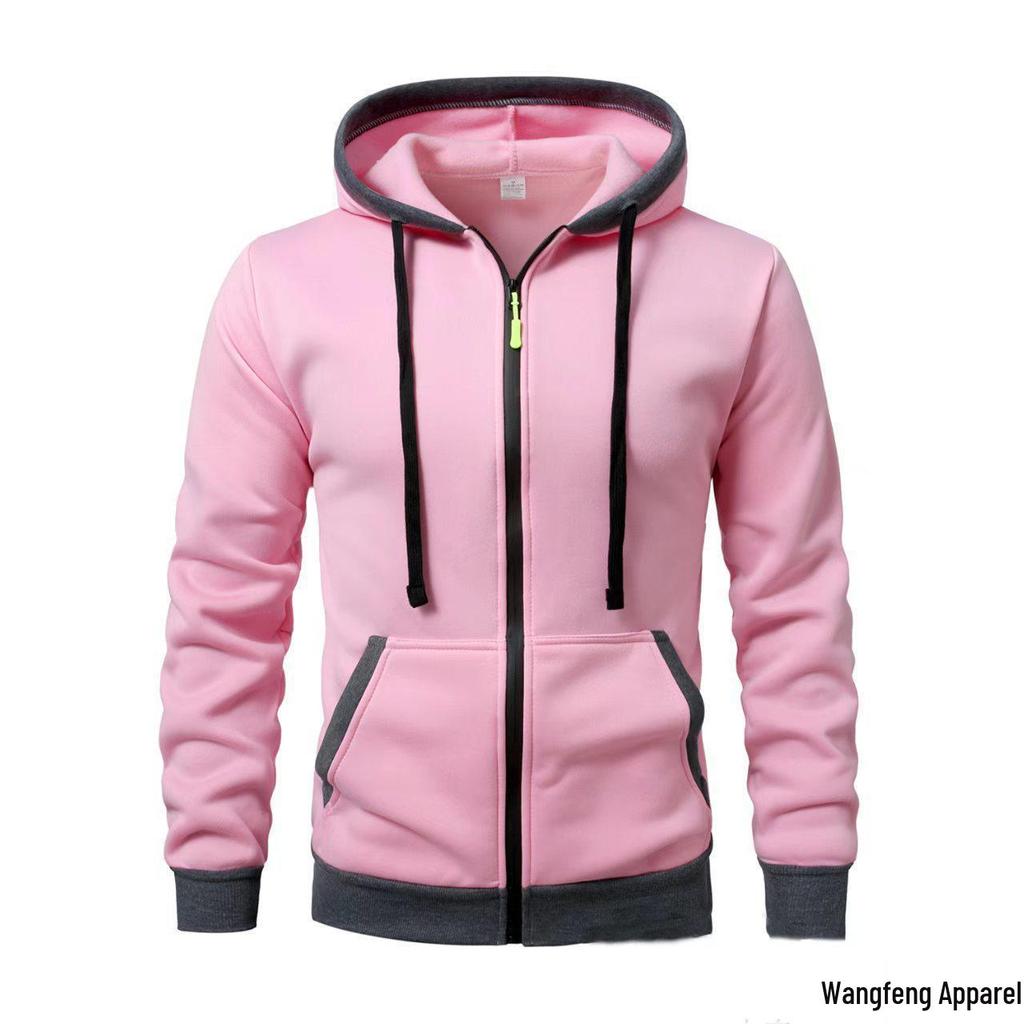 Men's Slim Fit Color Block Hooded Zip Sweatshirt Jacket for Spring/Autumn