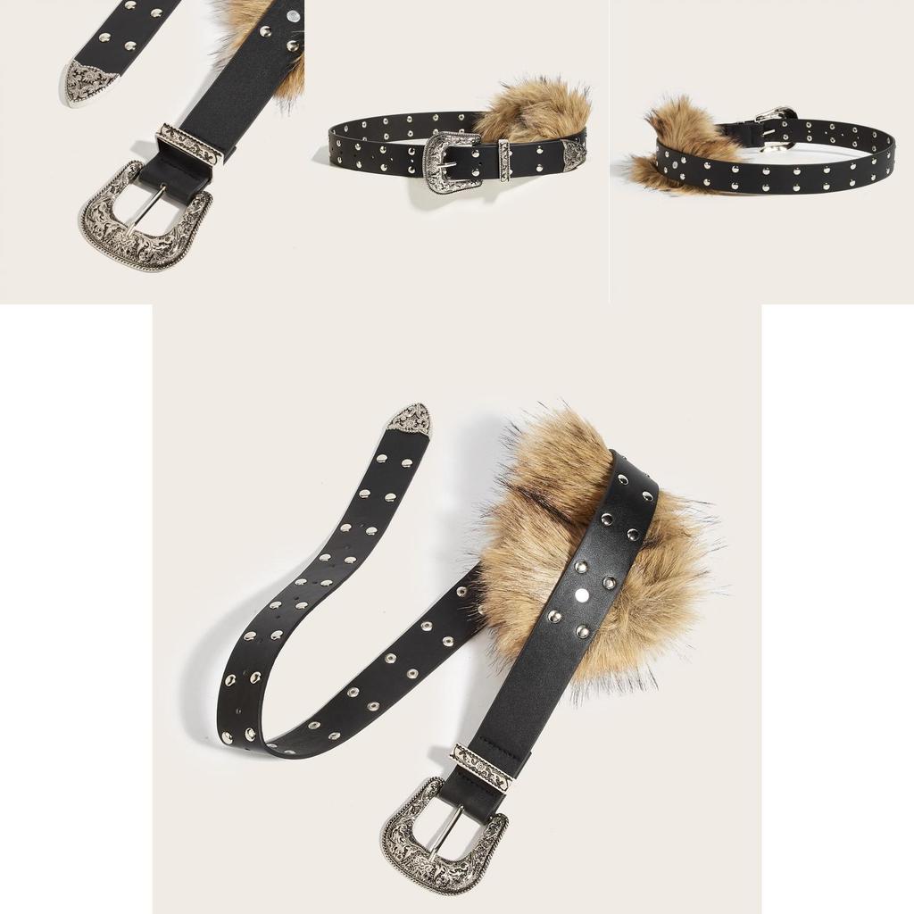 Trendy Pu Leather Belt Artificial Fur Design And Carved Needle Buckle For Fashionforward Looks