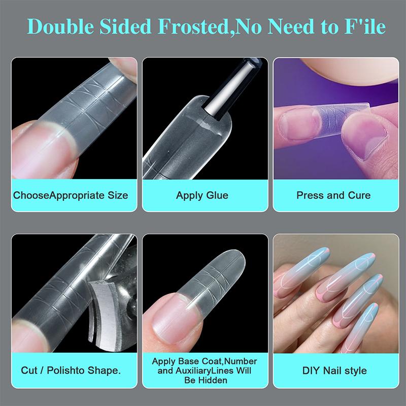 240 Stück Ultra-Dünne Doppelseitige Falsche Nägel Mit Hilfslinie Spurlos Nagelspitzen Klare Verlängerung Falsche Nägel DIY